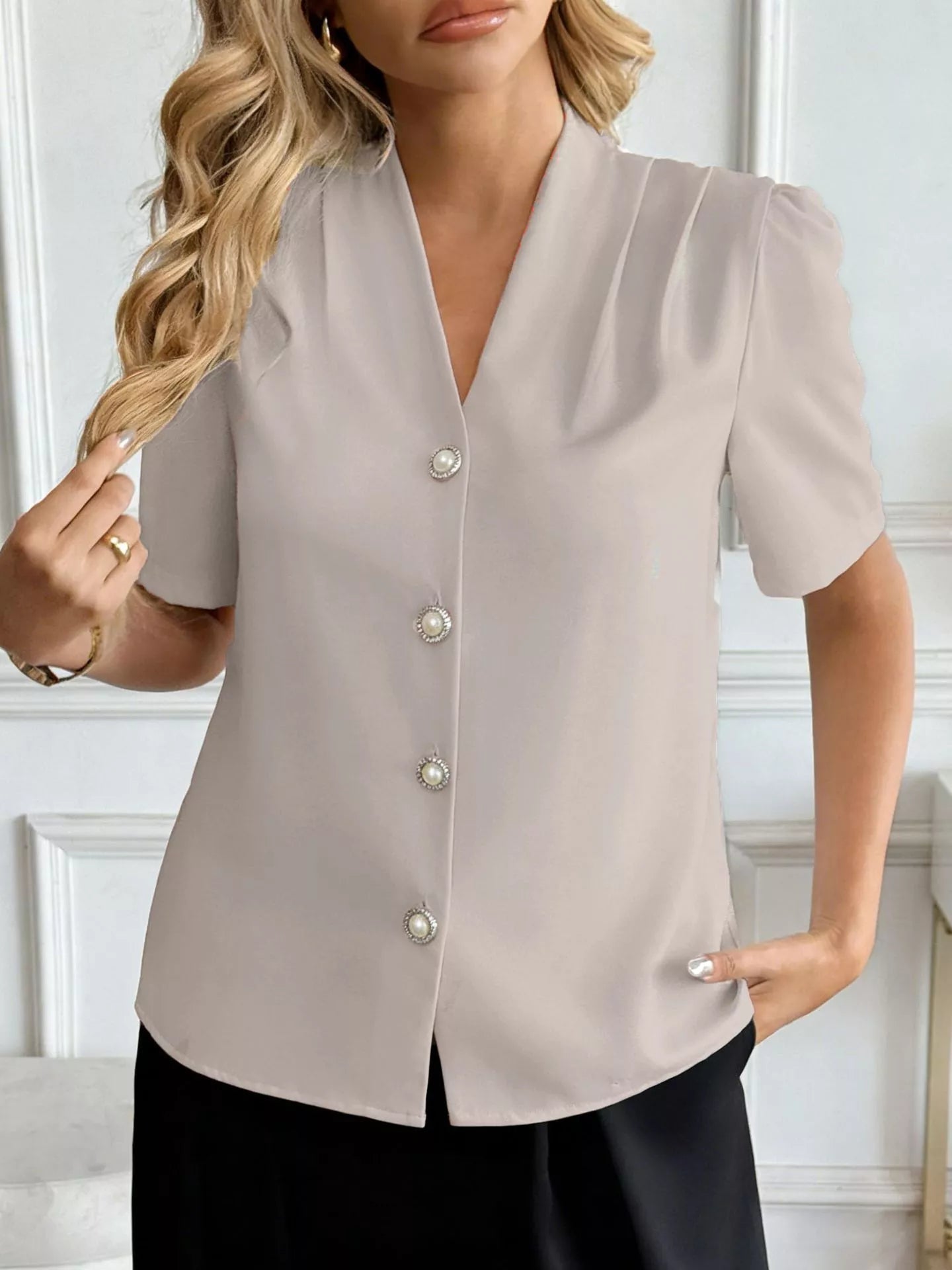 V - Neck Button - Down Shirt - MegaSuperStar