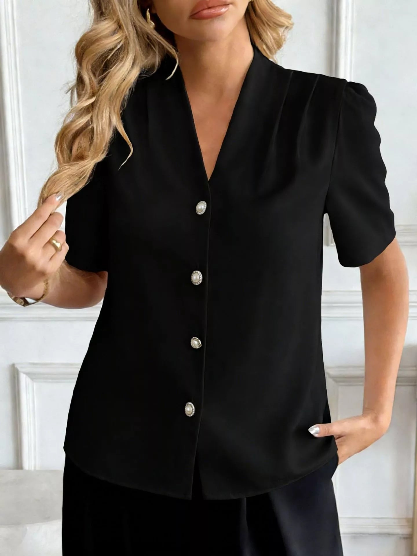 V - Neck Button - Down Shirt - MegaSuperStar