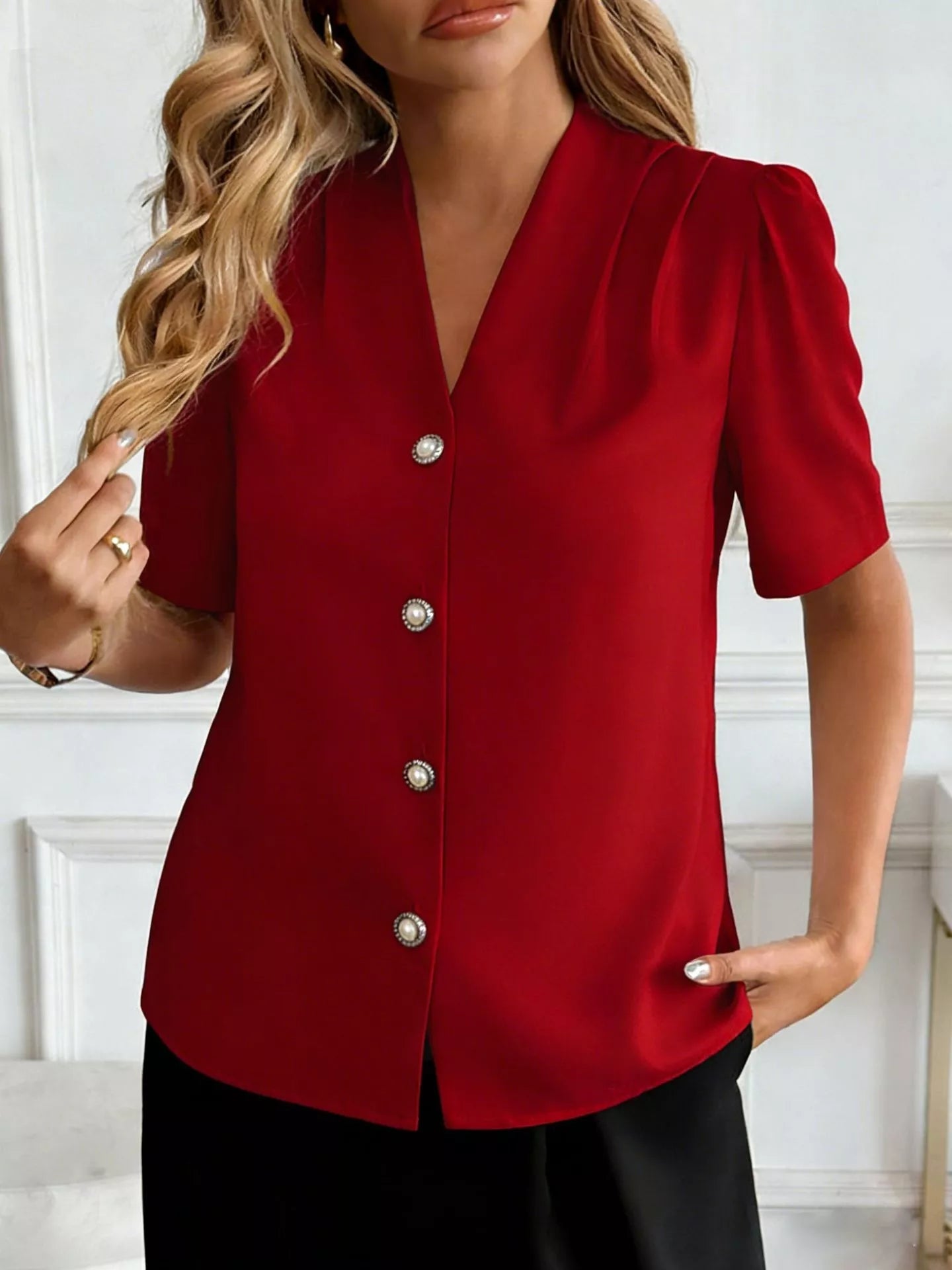 V - Neck Button - Down Shirt - MegaSuperStar