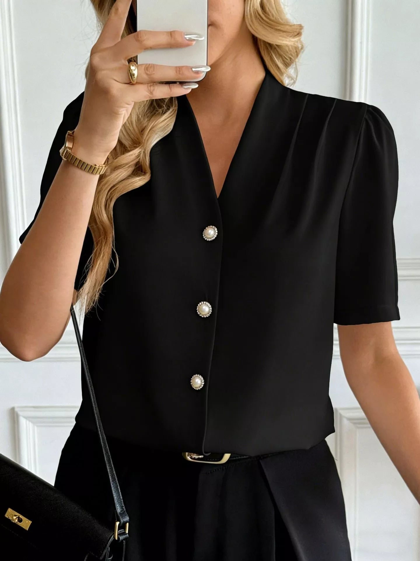 V - Neck Button - Down Shirt - MegaSuperStar
