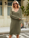 V-Neck Long Sleeve Sweater Dress thumbnail