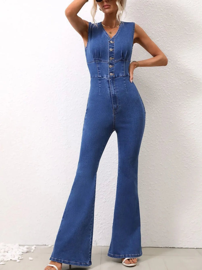 ✨ V-Neck Denim Jumpsuit - Stylish Sleeveless Design for Effortless Fashion ✨