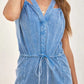 V - Neck Sleeveless Denim Jumpsuit - MegaSuperStar