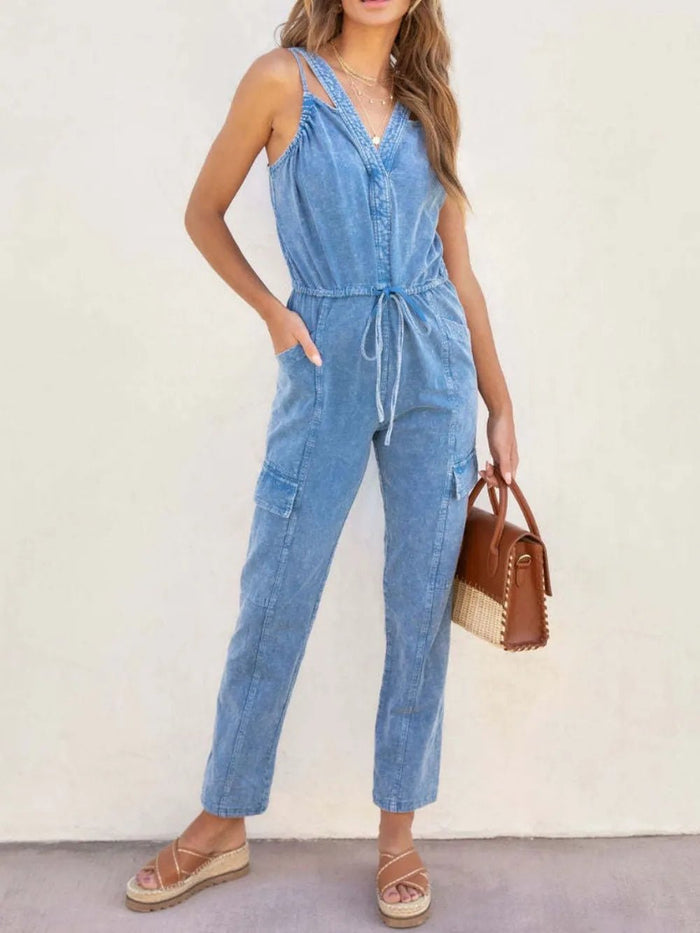 💕 V-Neck Sleeveless Denim Jumpsuit 💕