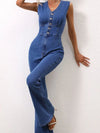 ✨ V-Neck Denim Jumpsuit - Stylish Sleeveless Design for Effortless Fashion ✨ thumbnail