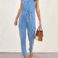 V - Neck Sleeveless Denim Jumpsuit - MegaSuperStar