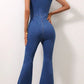 V - Neck Sleeveless Denim Jumpsuit - MegaSuperStar
