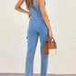 V - Neck Sleeveless Denim Jumpsuit - MegaSuperStar