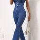 V - Neck Sleeveless Denim Jumpsuit - MegaSuperStar