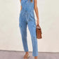 V - Neck Sleeveless Denim Jumpsuit - MegaSuperStar
