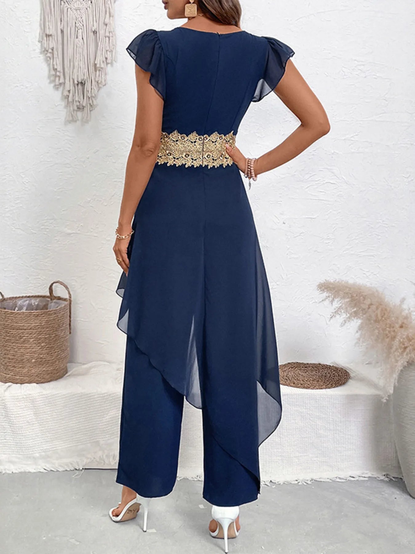 V - Neck Wide Leg Jumpsuit - MegaSuperStar