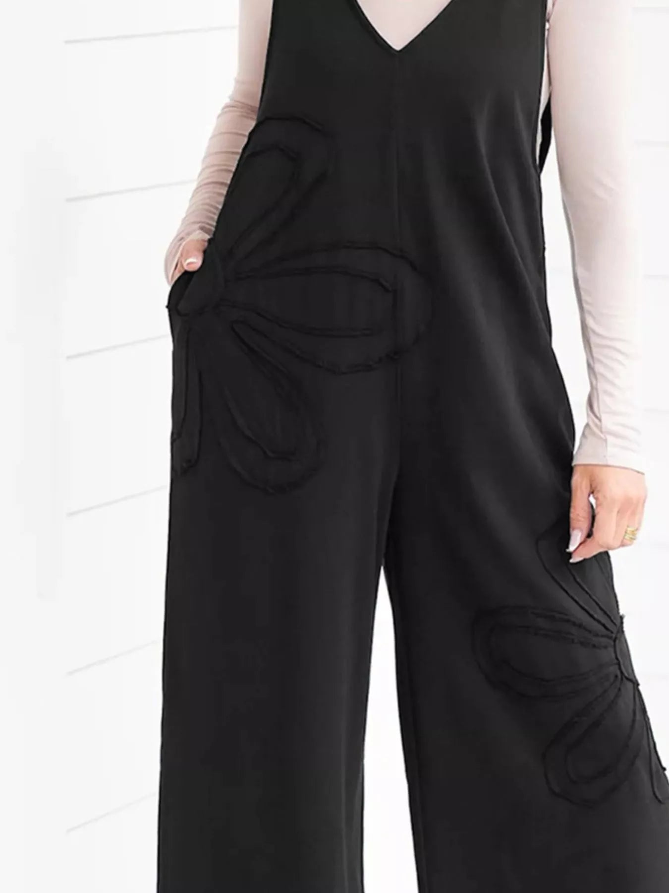 V - Neck Wide Leg Jumpsuit - MegaSuperStar