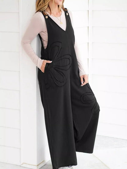 V - Neck Wide Leg Jumpsuit - MegaSuperStar