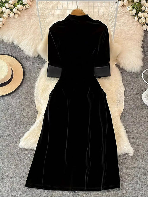 Customer styling Velvet Button-Down Midi Dress