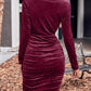 Velvet Cowl Neck Ruched Bodycon Dress - MegaSuperStar