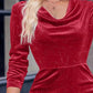Velvet Cowl Neck Ruched Bodycon Dress - MegaSuperStar