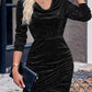 Velvet Cowl Neck Ruched Bodycon Dress - MegaSuperStar