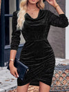 💕 Velvet Cowl Neck Bodycon Dress with Ruched Details 💕 thumbnail