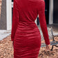 Velvet Cowl Neck Ruched Bodycon Dress - MegaSuperStar