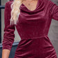 Velvet Cowl Neck Ruched Bodycon Dress - MegaSuperStar