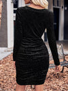 💕 Velvet Cowl Neck Bodycon Dress with Ruched Details 💕 thumbnail