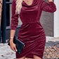 Velvet Cowl Neck Ruched Bodycon Dress - MegaSuperStar