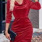 Velvet Cowl Neck Ruched Bodycon Dress - MegaSuperStar