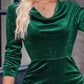 Velvet Cowl Neck Ruched Bodycon Dress - MegaSuperStar