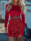 Velvet Floral Bodycon Mini Dress thumbnail