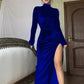 Velvet High - Neck Slit Dress - MegaSuperStar