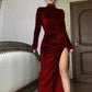 Velvet High - Neck Slit Dress - MegaSuperStar