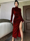 🌸 Velvet High-Neck Slit Dress 🌸 thumbnail