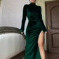 Velvet High - Neck Slit Dress - MegaSuperStar