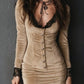 Velvet Lace Trim Bodycon Dress - MegaSuperStar