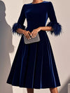 Velvet Midi Dress with Feather Cuffs thumbnail