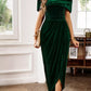 Velvet Off - Shoulder Ruched Midi Dress - MegaSuperStar