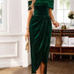 Velvet Off - Shoulder Ruched Midi Dress - MegaSuperStar