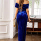 Velvet Off - Shoulder Ruched Midi Dress - MegaSuperStar