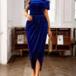 Velvet Off - Shoulder Ruched Midi Dress - MegaSuperStar