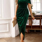 Velvet Off - Shoulder Ruched Midi Dress - MegaSuperStar