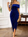 💖 Velvet Off-Shoulder Midi Dress with Ruched Detail for Effortless Elegance 💖 thumbnail