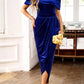 Velvet Off - Shoulder Ruched Midi Dress - MegaSuperStar