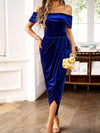 💖 Velvet Off-Shoulder Midi Dress with Ruched Detail for Effortless Elegance 💖 thumbnail