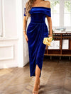 💖 Velvet Off-Shoulder Midi Dress with Ruched Detail for Effortless Elegance 💖 thumbnail