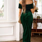 Velvet Off - Shoulder Ruched Midi Dress - MegaSuperStar