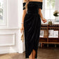 Velvet Off - Shoulder Ruched Midi Dress - MegaSuperStar