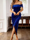 💖 Velvet Off-Shoulder Midi Dress with Ruched Detail for Effortless Elegance 💖 thumbnail