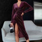 Velvet Ruched Slit Midi Dress - MegaSuperStar