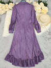 Velvet Ruffle Slit Midi Dress thumbnail