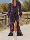 Velvet Ruffle Slit Midi Dress thumbnail
